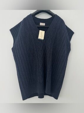 Universal Thread Navy Blue Cable Knit V-Neck Sweater Vest Dark Academia Women XL